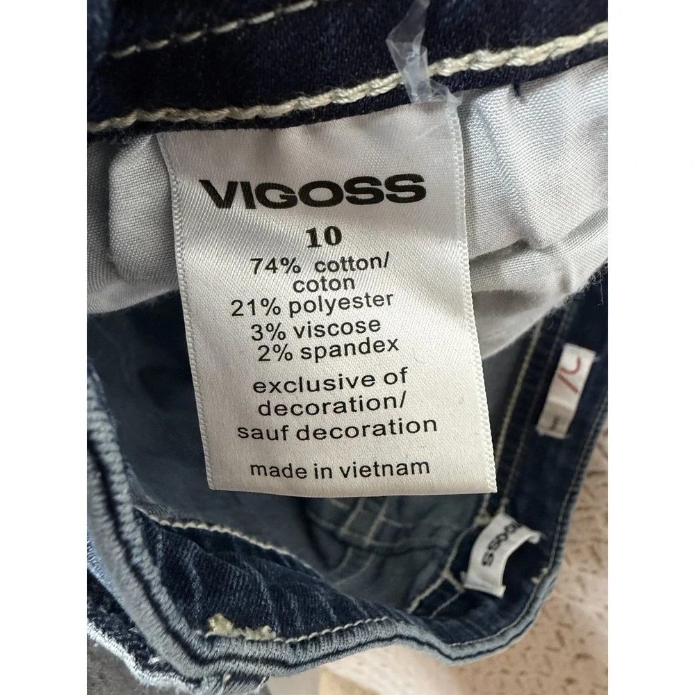 Vigoss Capri Jeans Women Sz 10 W33 L22 Blue Denim  Embroidery Pockets